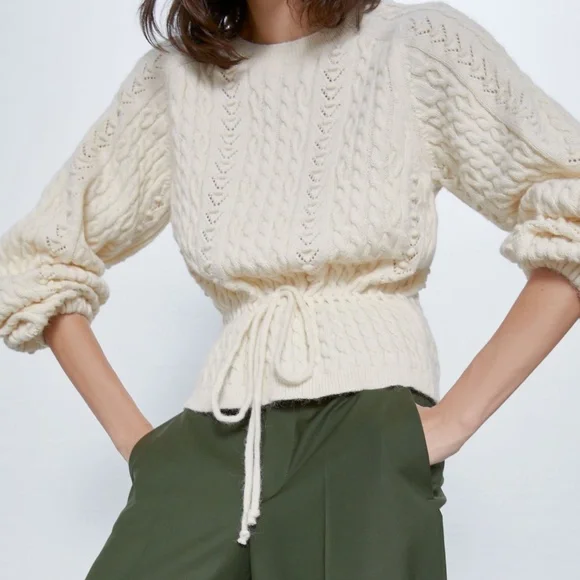 Zara Ivory Cable Knit Sweater - Picture 4 of 9